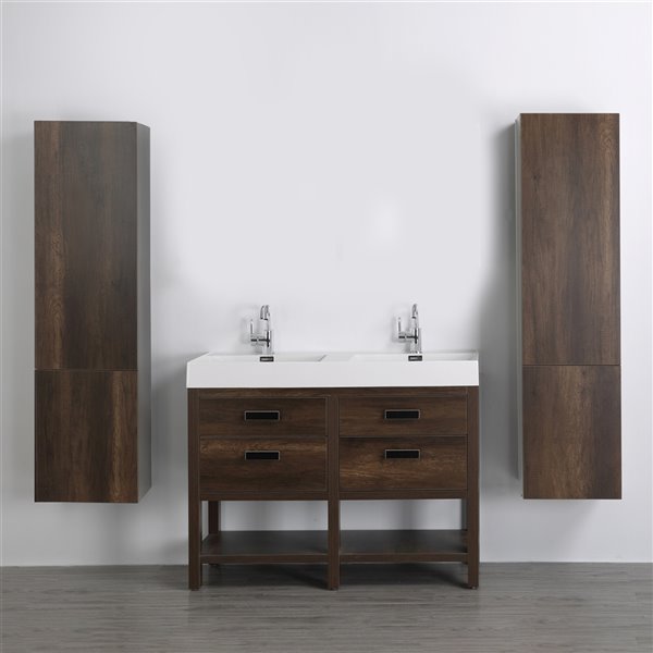 Streamline 48-in Brown Double Sink Bathroom Vanity with Glossy White ...