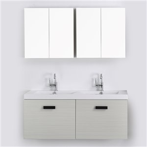 Streamline 48-in Ash Grey Single Sink Floating Bathroom Vanity with Glossy White Top and 2 Mirrors