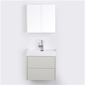 Streamline 24-in Ash Grey Single Sink Floating Bathroom Vanity with Glossy White Top and 1 Mirror