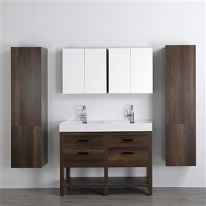 Streamline 48-in Brown Double Sink Bathroom Vanity with Glossy White Solid Surface Top - 2 Mirrors and 2 Cabinets Included
