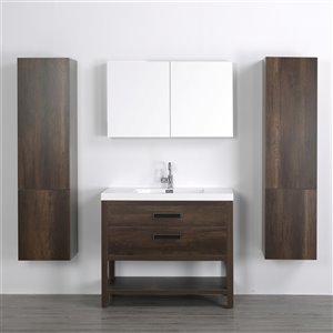 Streamline 40-in Brown Single Sink Bathroom Vanity with Glossy White Solid Surface Top - 1 Mirror and 2 Cabinets Included