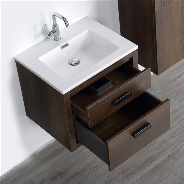 Streamline 24-in Brown Single Sink Bathroom Vanity with Glossy White ...