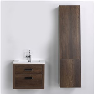 Streamline 24-in Brown Single Sink Bathroom Vanity with Glossy White Solid Surface Top - 1 Cabinet Included