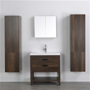 Streamline 32-in Brown Single Sink Bathroom Vanity with Glossy White Solid Surface Top - 1 Mirror and 2 Cabinets Included
