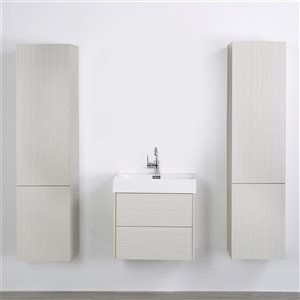 Streamline 24-in Ash Grey Single Sink Floating Bathroom Vanity with Glossy White Top and 2 Linen Cabinets