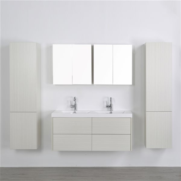 Streamline 48in Ash Grey Double Sink Bathroom Vanity with Glossy White