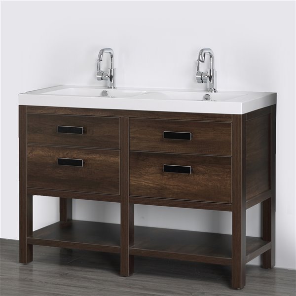 Streamline 48-in Brown Double Sink Bathroom Vanity with Glossy White ...