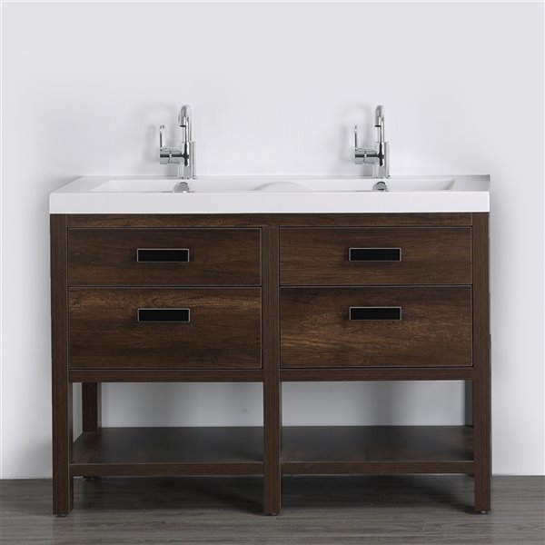 Streamline 48-in Brown Double Sink Bathroom Vanity with Glossy White ...