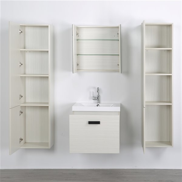 Streamline 24-in Ash Grey Single Sink Bathroom Vanity with Glossy White Solid Surface Top (Mirror and Linen Cabinets Included)