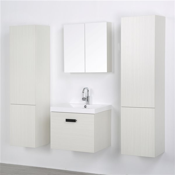 Streamline 24-in Ash Grey Single Sink Bathroom Vanity with Glossy White Solid Surface Top (Mirror and Linen Cabinets Included)