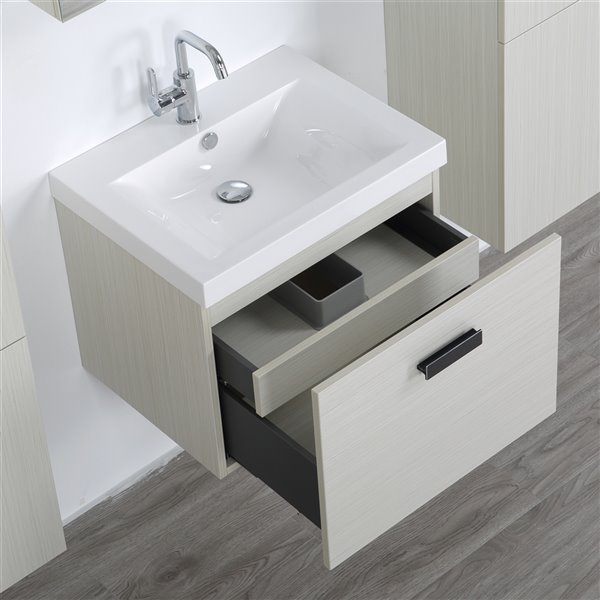 Streamline 24-in Ash Grey Single Sink Bathroom Vanity with Glossy White Solid Surface Top (Mirror and Linen Cabinets Included)