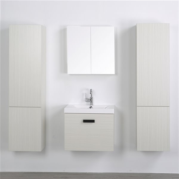 Streamline 24-in Ash Grey Single Sink Bathroom Vanity with Glossy White Solid Surface Top (Mirror and Linen Cabinets Included)