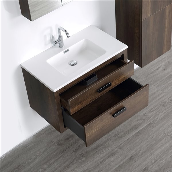 Streamline 32-in Brown Single Sink Bathroom Vanity with Glossy White ...