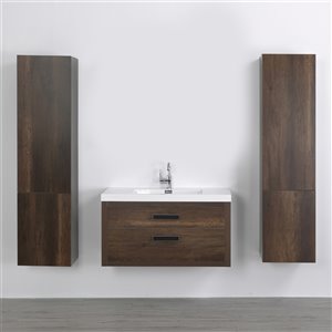 Streamline 40-in Brown Single Sink Floating Bathroom Vanity with Glossy White Top and 2 Side Cabinets Included