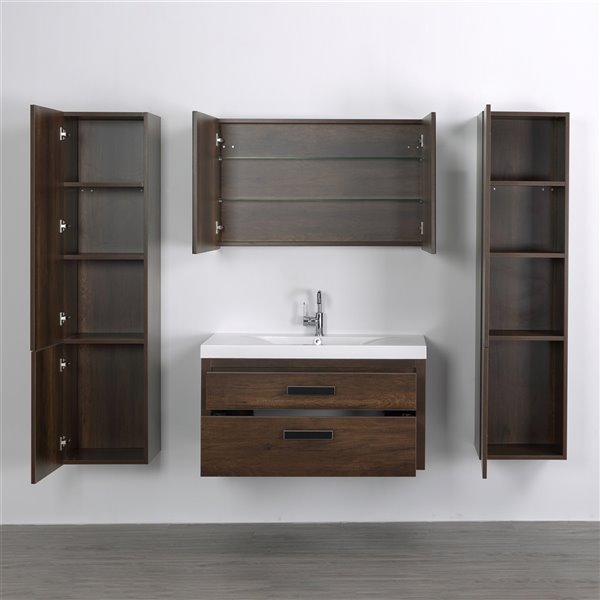 Streamline Brown 40-in Single Sink Bathroom Vanity with Glossy White Solid Surface Top (1 Mirror and 2 Cabinets Included)