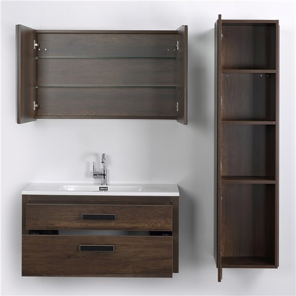 Streamline 40 In Brown Single Sink, Bathroom Vanity With Side Cabinet
