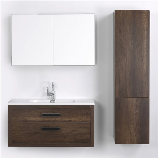 Streamline 40 In Brown Single Sink, White Floating Bathroom Vanity