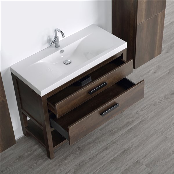 Streamline Single Sink 40-in Brown Bathroom Vanity with Glossy White ...