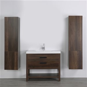 Streamline Single Sink 40-in Brown Bathroom Vanity with Glossy White Solid Surface Top (2 Cabinets Included)