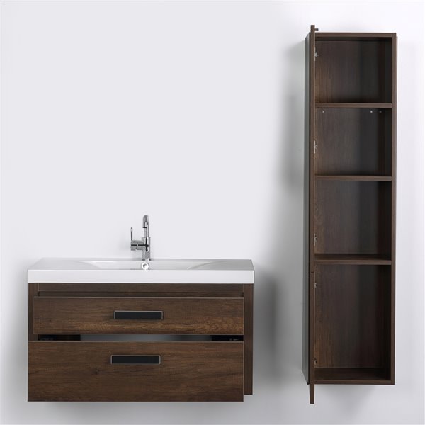 Streamline Single Sink 40-in Brown Bathroom Vanity with Glossy White Solid Surface Top (Cabinet Included)