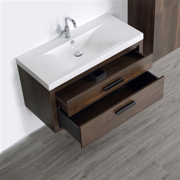 Streamline Single Sink 40-in Brown Bathroom Vanity with Glossy White Solid Surface Top (Cabinet Included)
