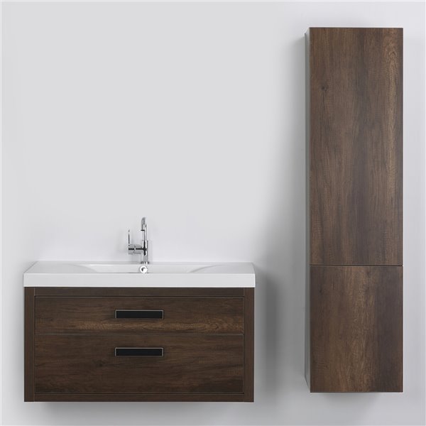 Streamline Single Sink 40-in Brown Bathroom Vanity with Glossy White Solid Surface Top (Cabinet Included)