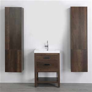 Streamline 24-in Single Sink Brown Bathroom Vanity with Glossy White Solid Surface Top (2 Cabinets Included)