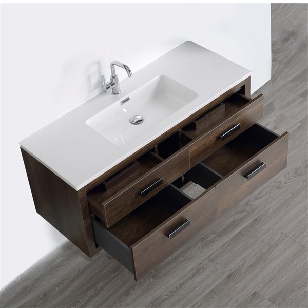 Streamline 48in Brown Single Rectangular Sink Floating Bathroom Vanity