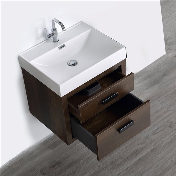 Streamline 24in Brown Single Rectangular Sink Floating Bathroom Vanity