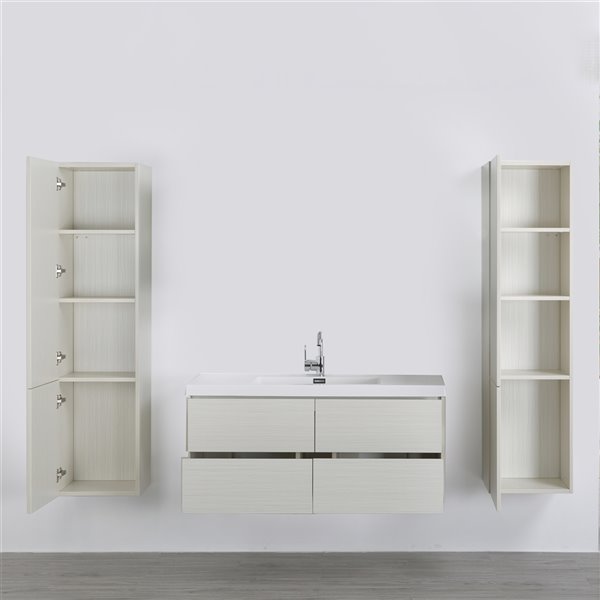 Streamline 48-in Ash Grey Single Sink Floating Bathroom Vanity with Glossy White Top and 2 Side Cabinets Included