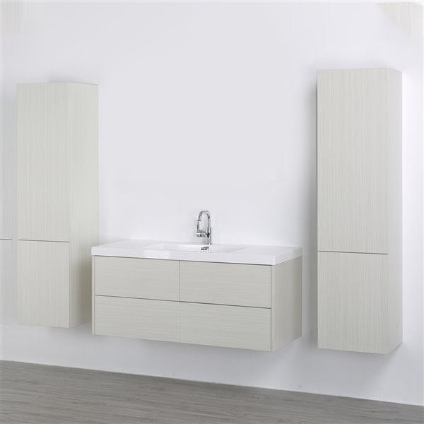 Streamline 48-in Ash Grey Single Sink Floating Bathroom Vanity with Glossy White Top and 2 Side Cabinets Included