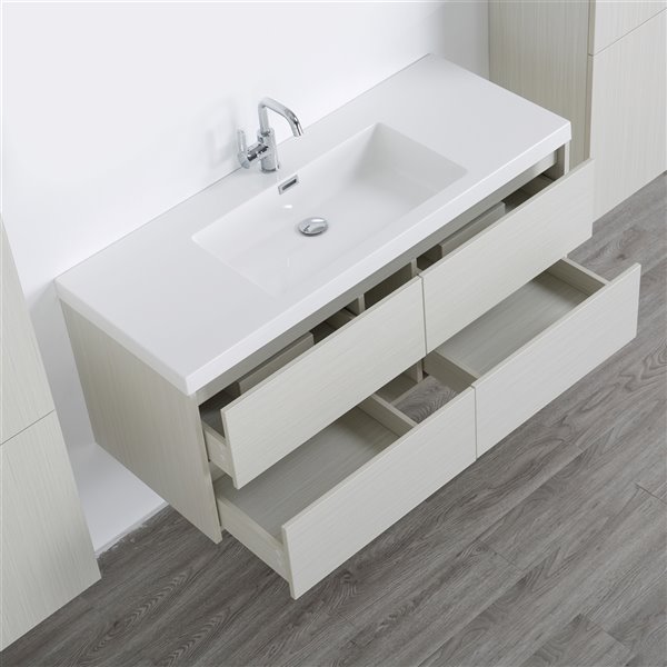Streamline 48-in Ash Grey Single Sink Floating Bathroom Vanity with Glossy White Top and 2 Side Cabinets Included