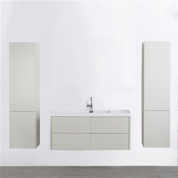 Streamline 48-in Ash Grey Single Sink Floating Bathroom Vanity with Glossy White Top and 2 Side Cabinets Included