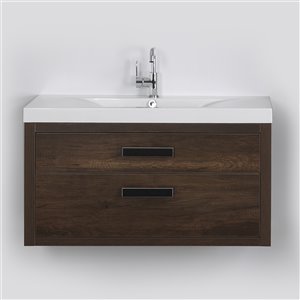 Meuble-lavabo mural simple brun par Streamline de 40 po avec comptoir blanc lustré