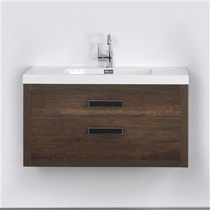 Meuble-lavabo mural simple brun par Streamline de 40 po avec comptoir blanc