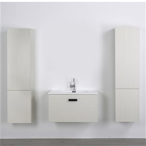 Meuble-lavabo mural simple gris cendré par Streamline de 32 po avec comptoir blanc lustré et 2 lingeries
