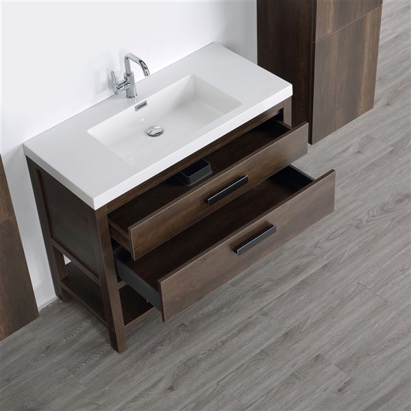 Streamline 40-in Brown Single Sink Freestanding Bathroom Vanity with Glossy White Top and 2 Medicine Cabinets