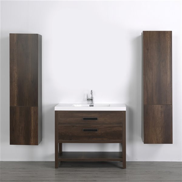 Streamline 40-in Brown Single Sink Freestanding Bathroom Vanity with Glossy White Top and 2 Medicine Cabinets
