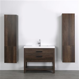 Meuble-lavabo simple brun autoportant par Streamline de 40 po avec comptoir blanc lustré et 2 armoires