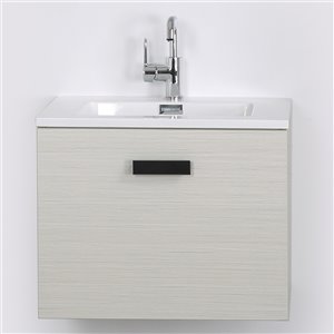 Meuble-lavabo mural simple gris cendré par Streamline de 24 po avec comptoir blanc lustré inclus
