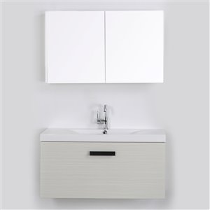 Meuble-lavabo mural simple gris cendré par Streamline de 40 po avec comptoir blanc et 1 miroir inclus