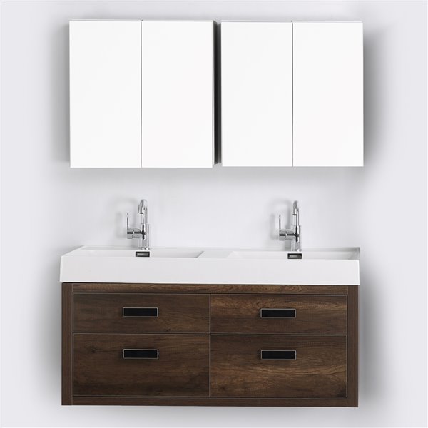 Streamline 48-in Brown Double Sink Floating Bathroom Vanity with Glossy ...
