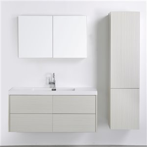 Meuble-lavabo mural simple gris cendré par Streamline de 48 po avec comptoir blanc lustré, lingerie et miroir inclus