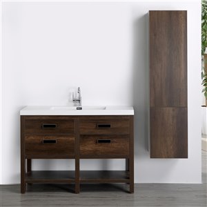 Meuble-lavabo simple brun autoportant par Streamline de 48 po avec comptoir blanc lustré et 1 armoire