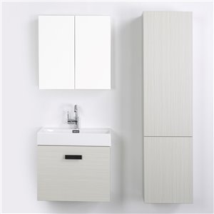 Meuble-lavabo mural simple gris cendré par Streamline de 24 po avec comptoir blanc lustré (1 miroir et 1 lingerie)