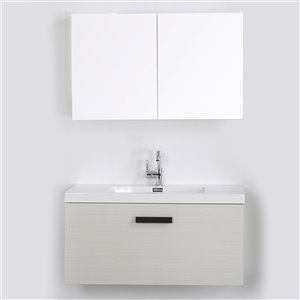 Meuble-lavabo mural simple gris cendré par Streamline de 40 po avec comptoir blanc lustré et 1 miroir inclus
