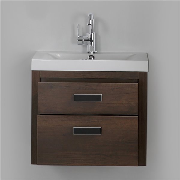 Streamline 24-in Brown Single Sink Floating Bathroom Vanity with Glossy White Top