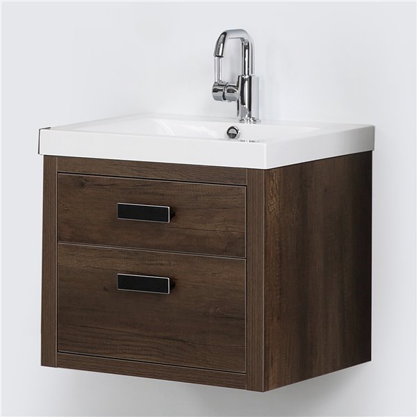 Streamline 24-in Brown Single Sink Floating Bathroom Vanity with Glossy White Top