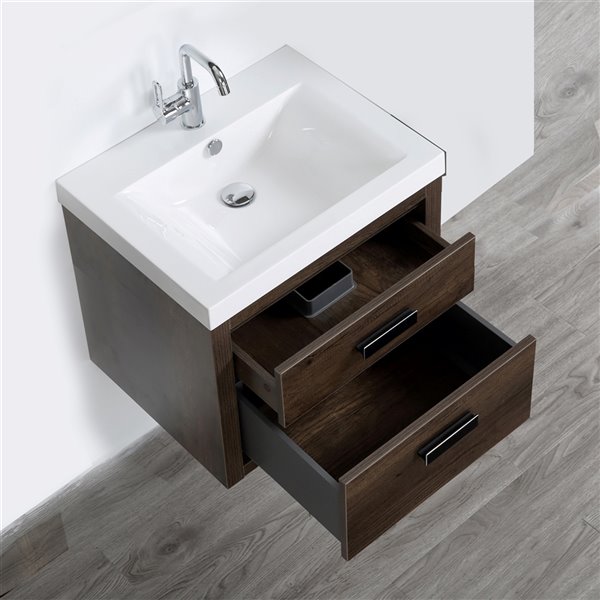 Streamline 24-in Brown Single Sink Floating Bathroom Vanity with Glossy White Top