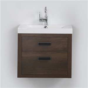 Meuble-lavabo mural simple brun par Streamline de 24 po avec comptoir blanc lustré